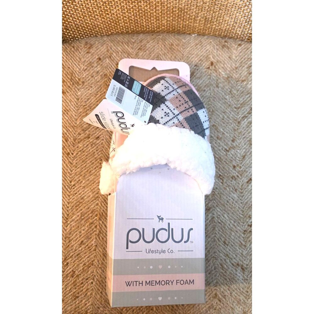 Pudus Women's Plaid Faux Fur Memory Foam Slippers Size Small New In Box